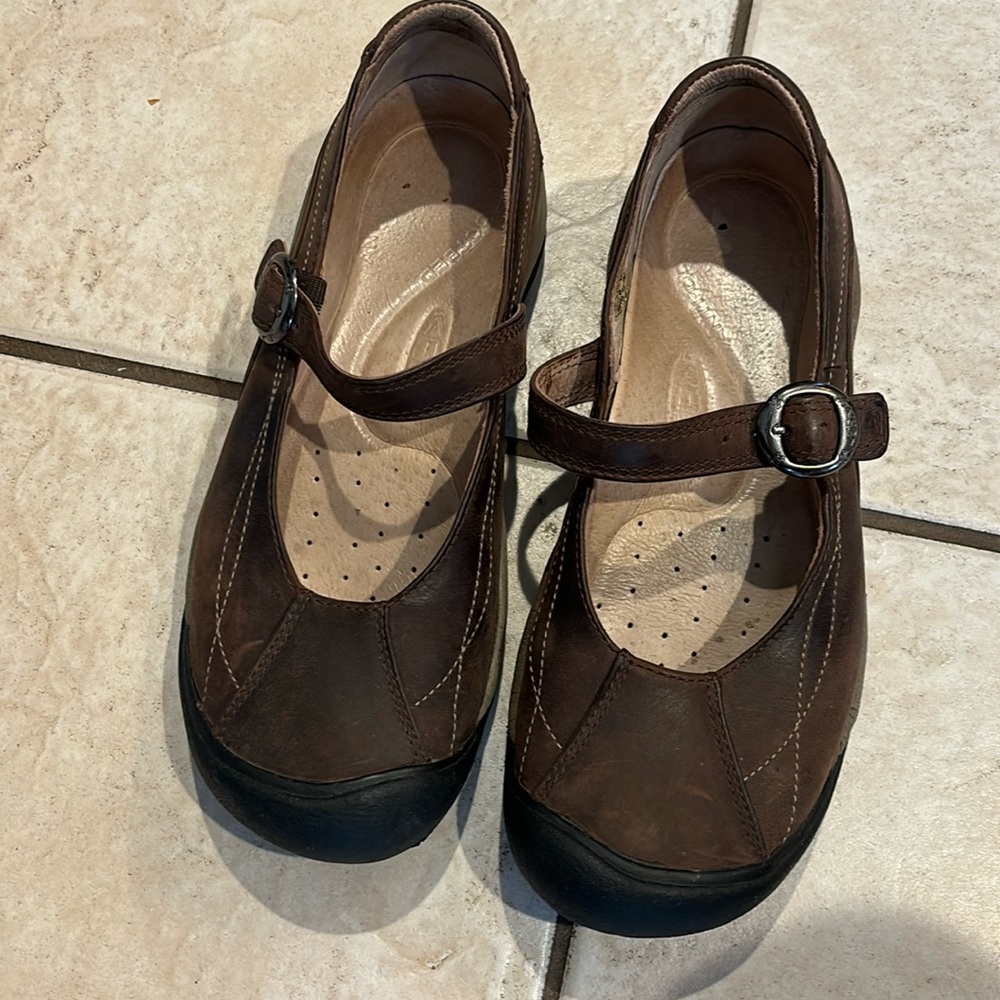 Mary Jane shoes by Keen. Brown with black bottom. Size 9